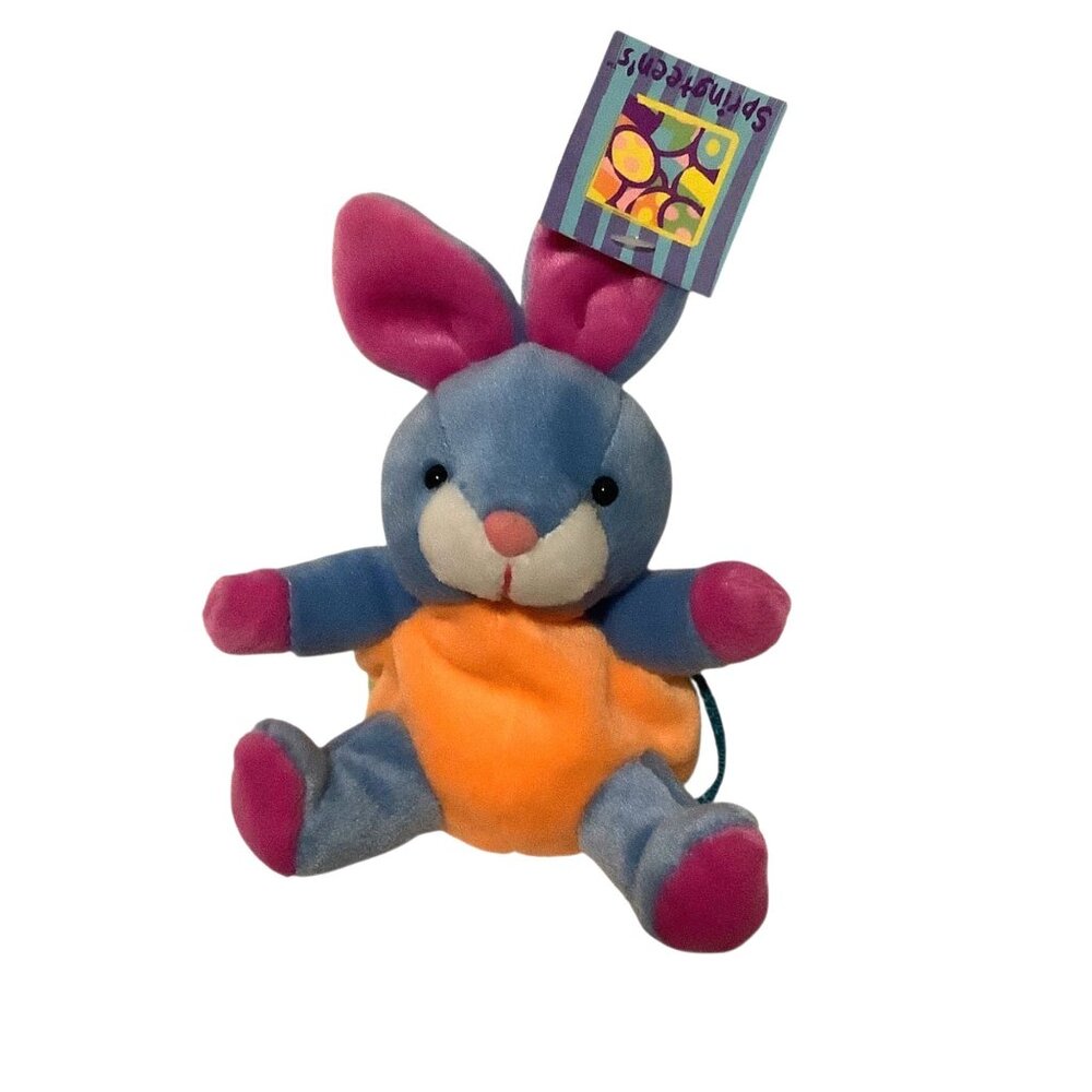 Vtg Colorful Plush Bunny Keychain Backpack Clip 7” MTY Coin Purse Multicolor